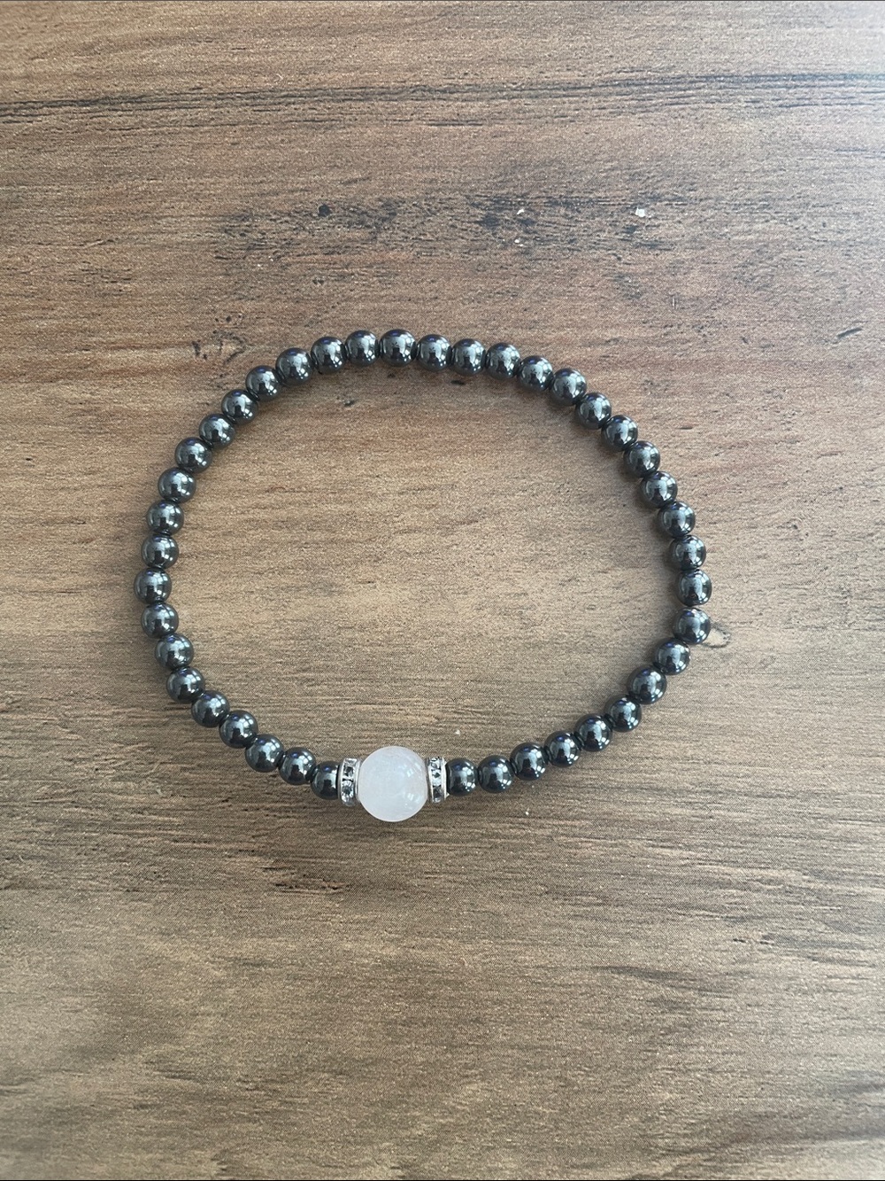 Beaded Stretch Bracelet with White Center Stone